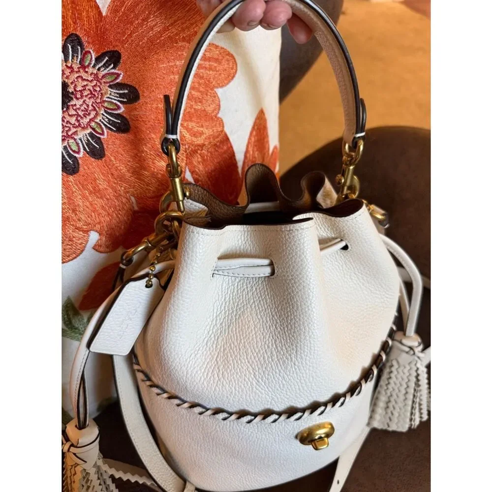 Coach Lora Bucket Bag Whipstitch Tassels Hangtag Chalk 2020 #651